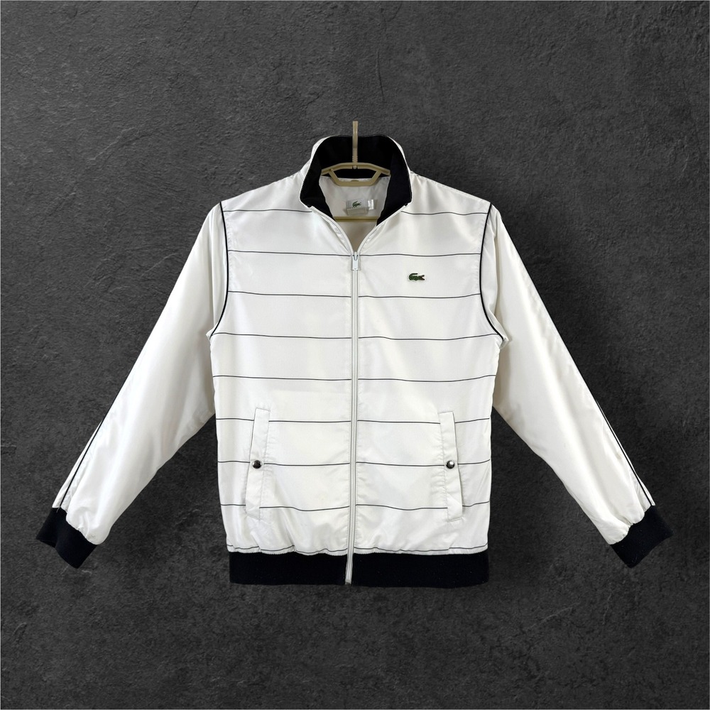 Lacoste Sport Mens XS Track Jacket White Black Pinstripe Zip Up 5271-PE-H09